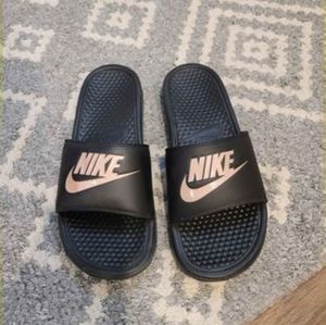 Black and Rose Gold Nikes Women's Slides size 10